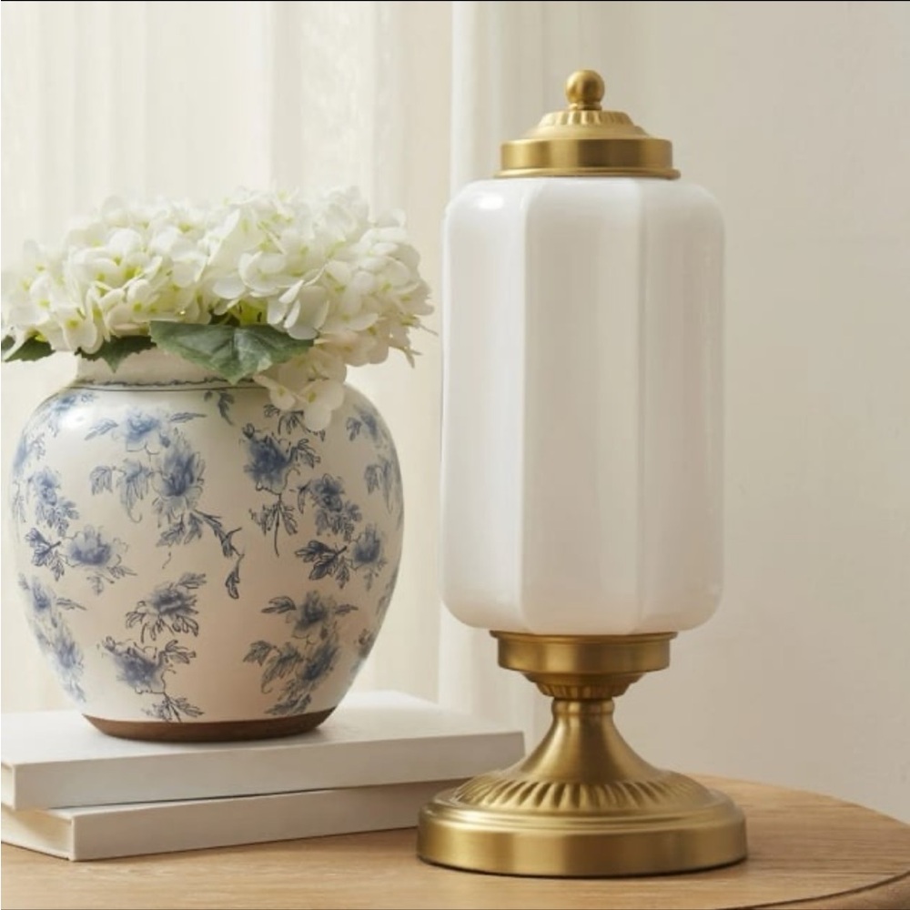 My Texas House 15" Brass Glass Shade Table Lamp